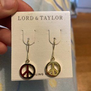 Lord & Taylor Peace Sign Earrings Sterling Silver